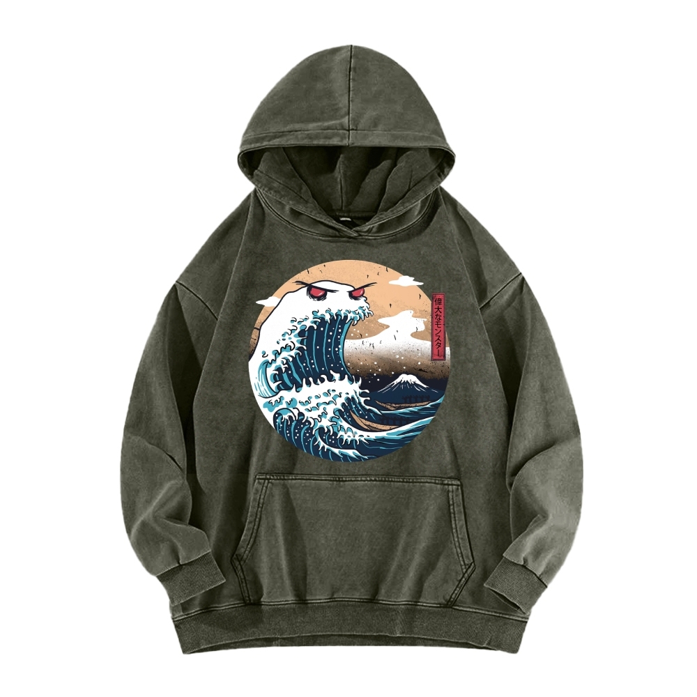 Demon Wave Ukiyo-E Vintage Washed Hoodie