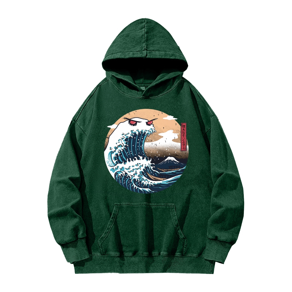 Demon Wave Ukiyo-E Vintage Washed Hoodie