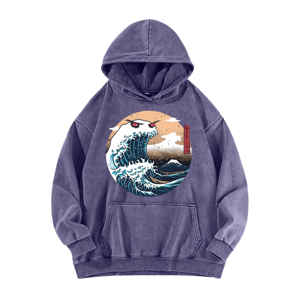 Demon Wave Ukiyo-E Vintage Washed Hoodie