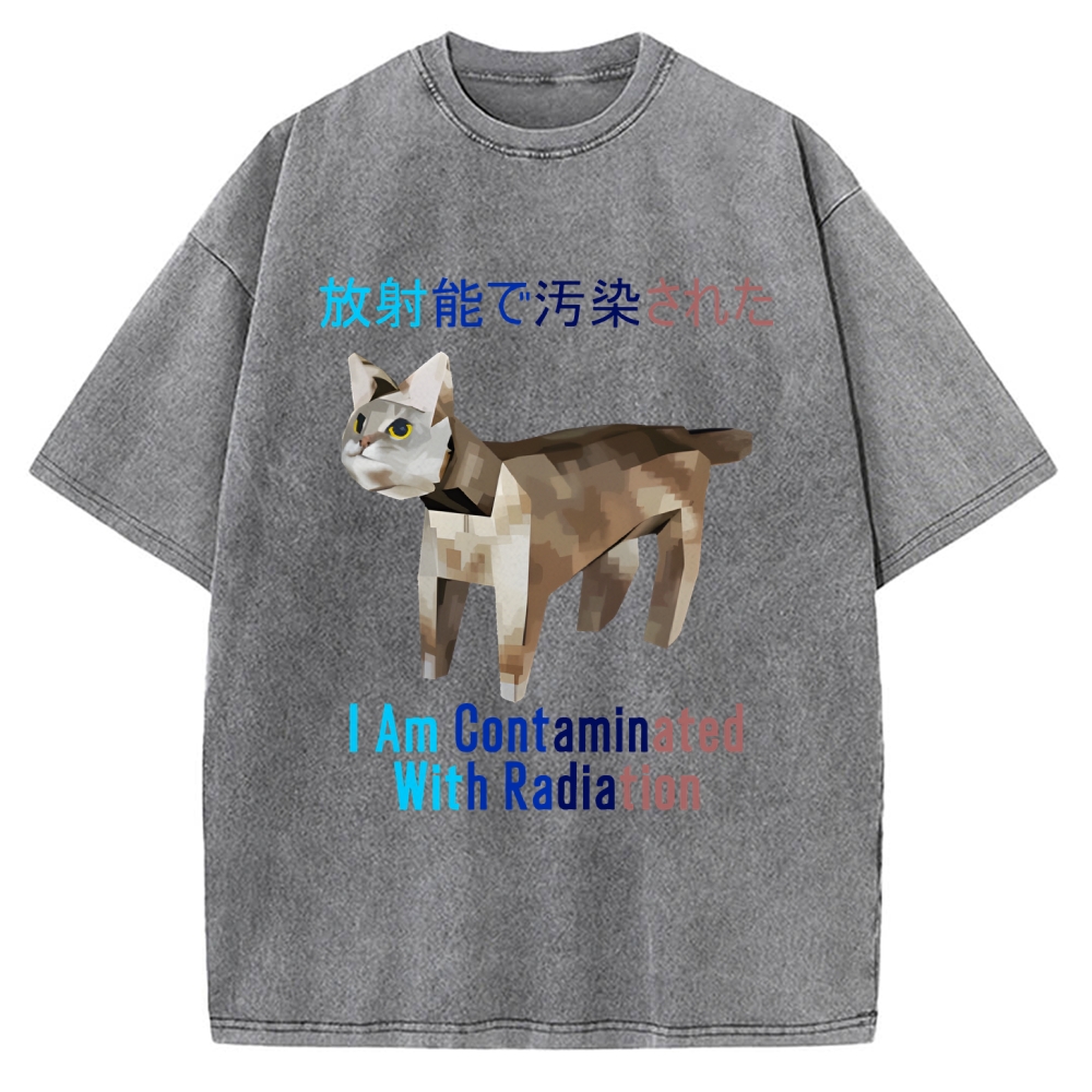 I Am Contaminated With Radiation Japanese Cat Meme Vintage Washed T-shirt