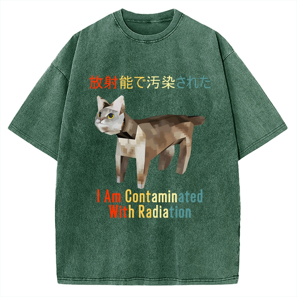 I Am Contaminated With Radiation Japanese Cat Meme Vintage Washed T-shirt