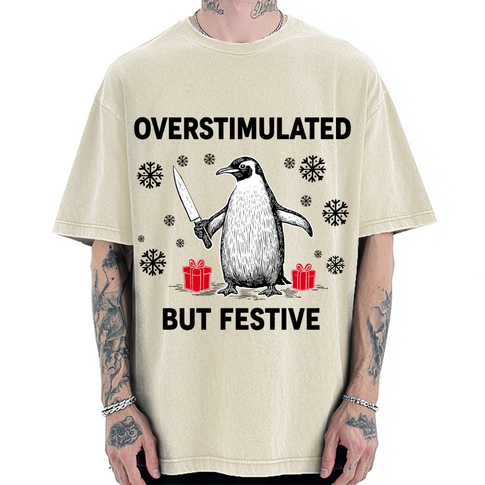 Overstimulated but Festive Christmas Vintage Washed T-shirt
