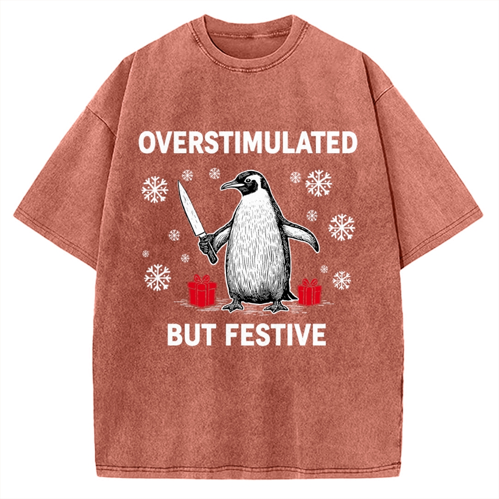 Overstimulated but Festive Christmas Vintage Washed T-shirt