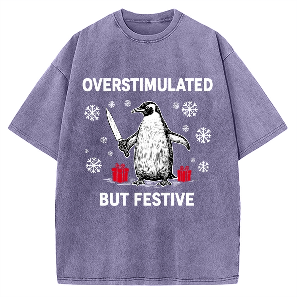 Overstimulated but Festive Christmas Vintage Washed T-shirt