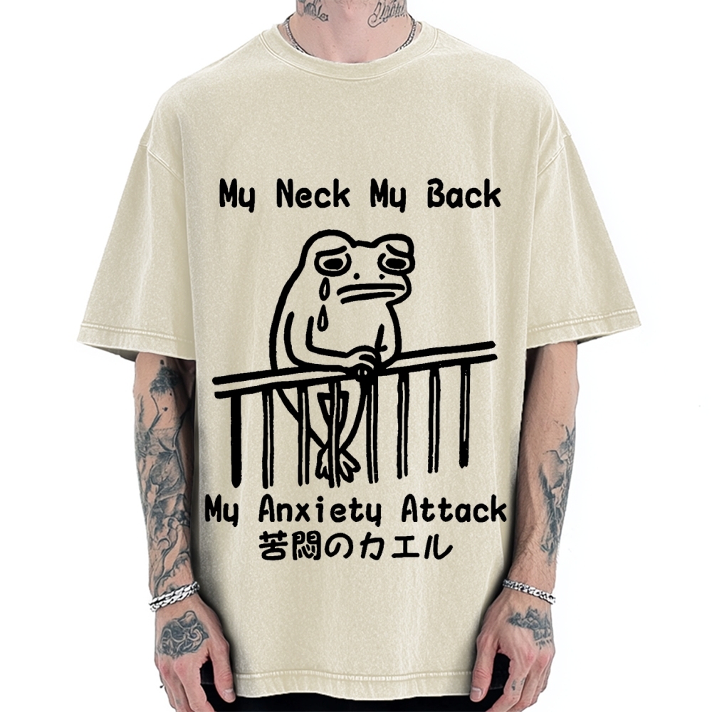 Melancholy frog Japanese my neck my back my anxiety attack Vintage Washed T-shirt