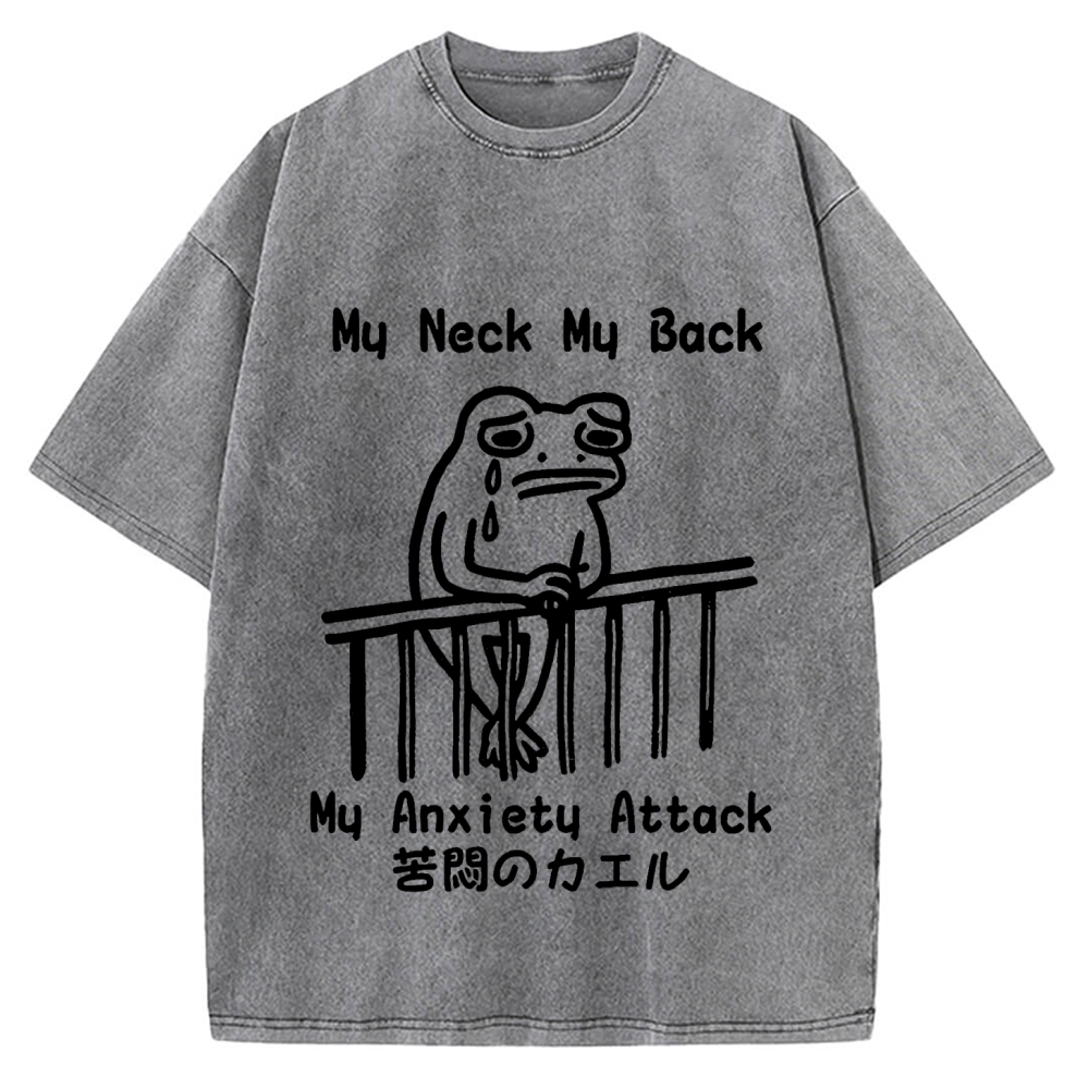 Melancholy frog Japanese my neck my back my anxiety attack Vintage Washed T-shirt