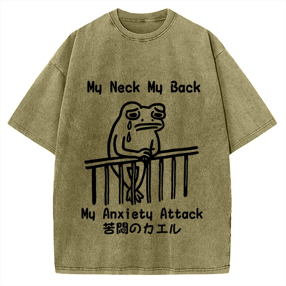 Melancholy frog Japanese my neck my back my anxiety attack Vintage Washed T-shirt