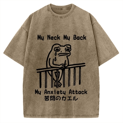 Melancholy frog Japanese my neck my back my anxiety attack Vintage Washed T-shirt