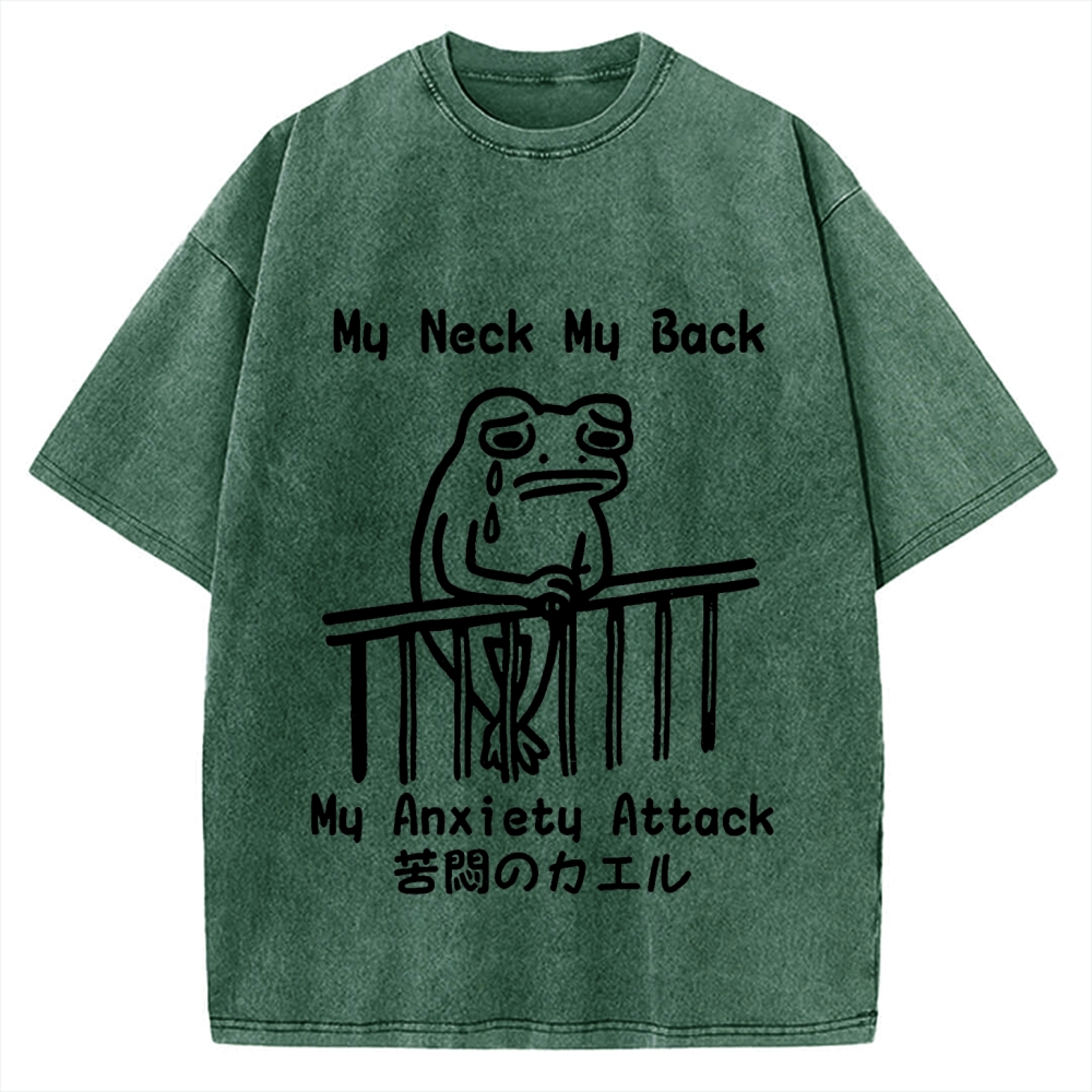Melancholy frog Japanese my neck my back my anxiety attack Vintage Washed T-shirt