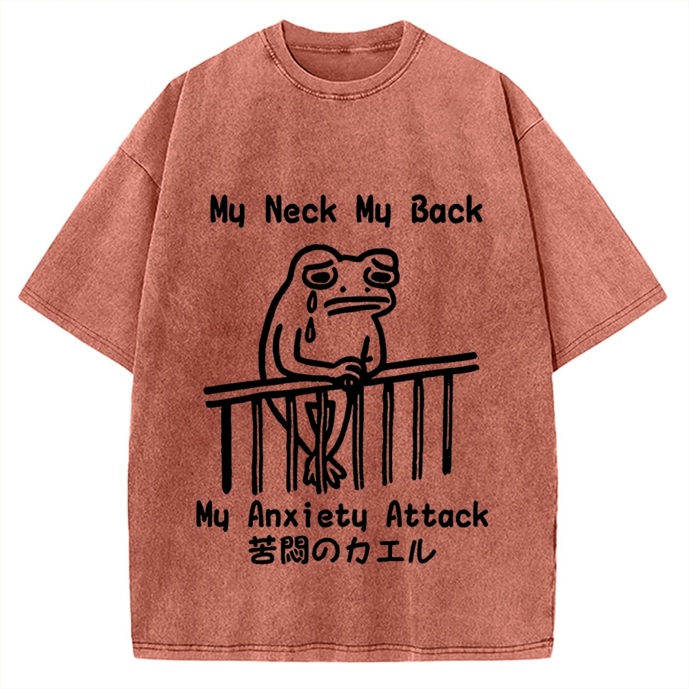Melancholy frog Japanese my neck my back my anxiety attack Vintage Washed T-shirt