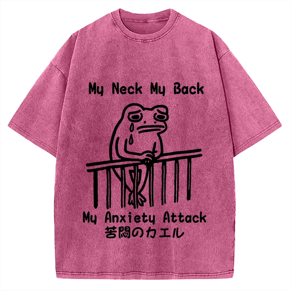 Melancholy frog Japanese my neck my back my anxiety attack Vintage Washed T-shirt