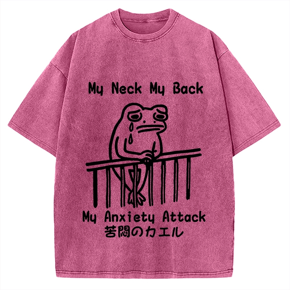 Melancholy frog Japanese my neck my back my anxiety attack Vintage Washed T-shirt