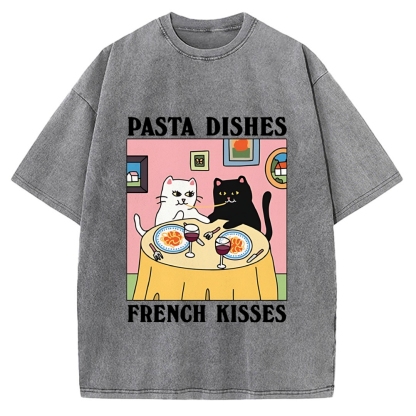 Pasta Dishes French Kisses Cat Vintage Washed T-shirt