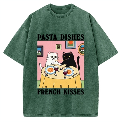 Pasta Dishes French Kisses Cat Vintage Washed T-shirt