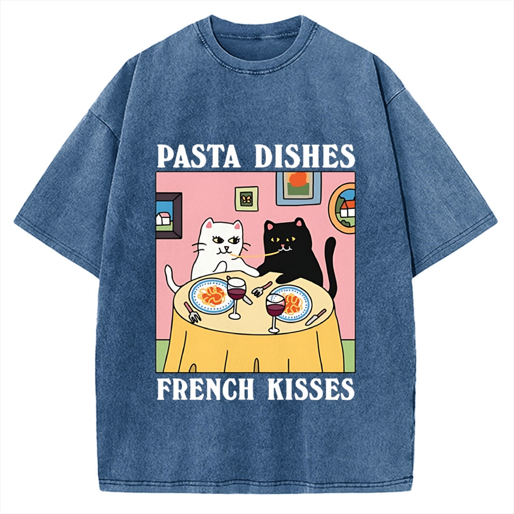 Pasta Dishes French Kisses Cat Vintage Washed T-shirt