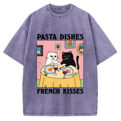 Pasta Dishes French Kisses Cat Vintage Washed T-shirt