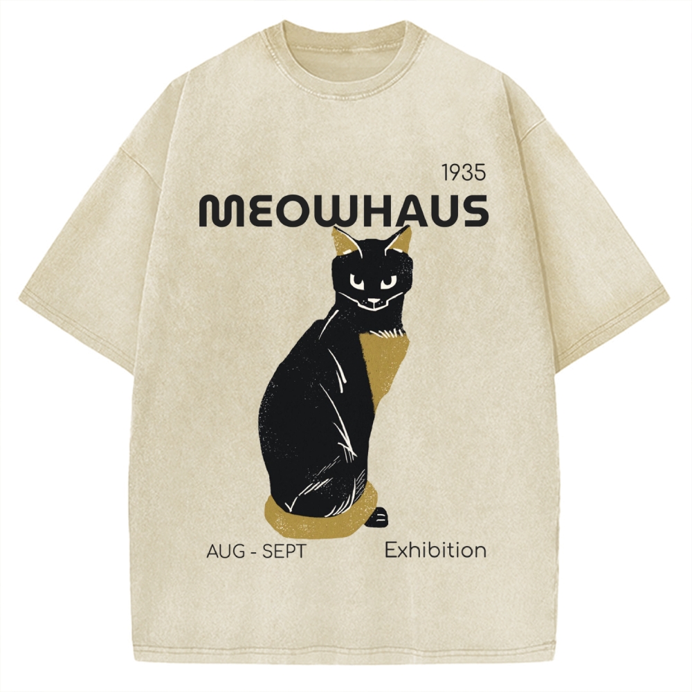 Funny Meowhaus Black Cat Vintage Washed T-shirt