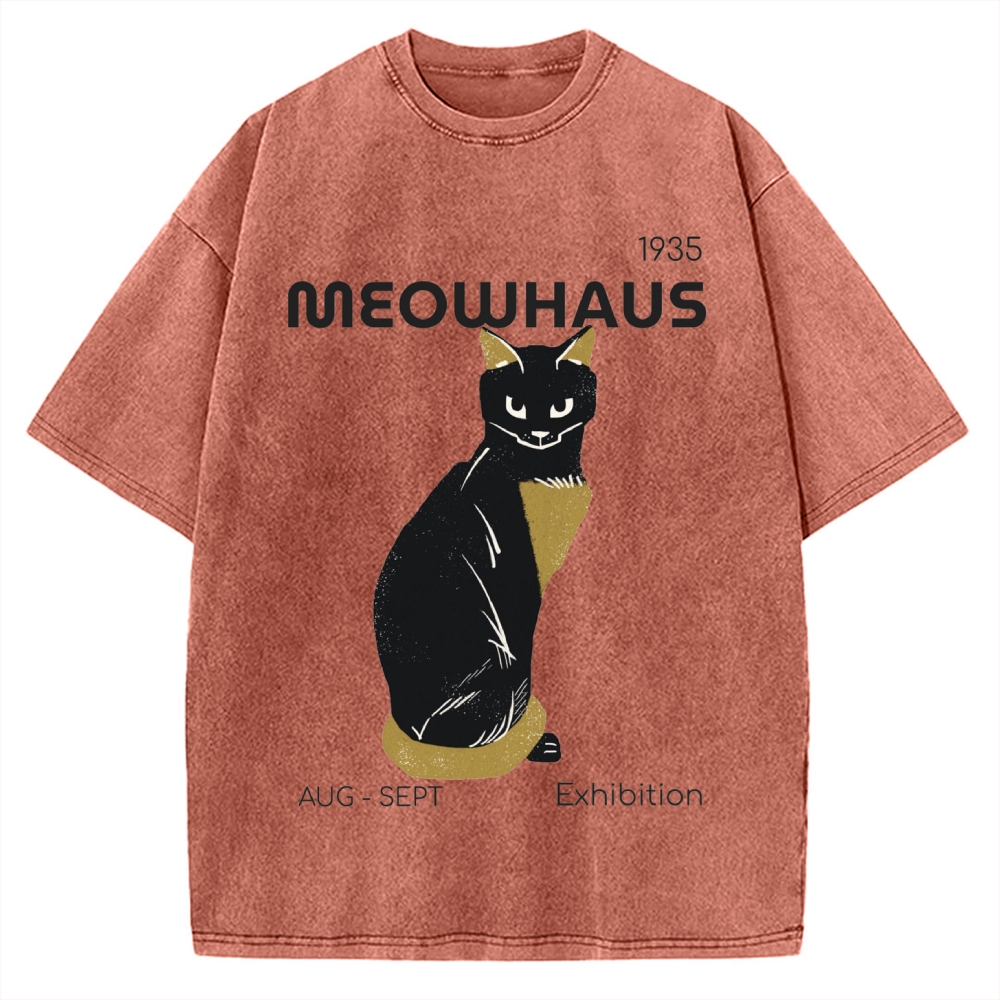 Funny Meowhaus Black Cat Vintage Washed T-shirt