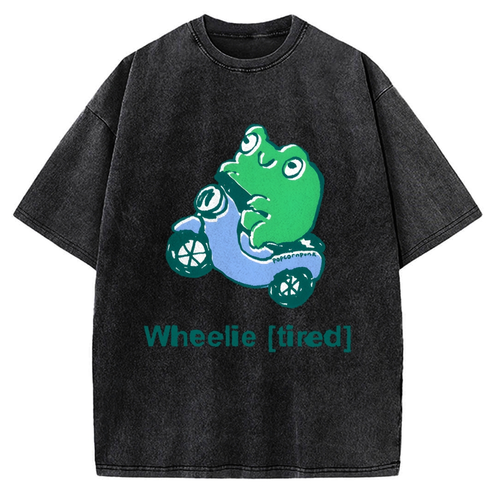 Wheelie (Tired) Scooter Frog Vintage Washed T-shirt