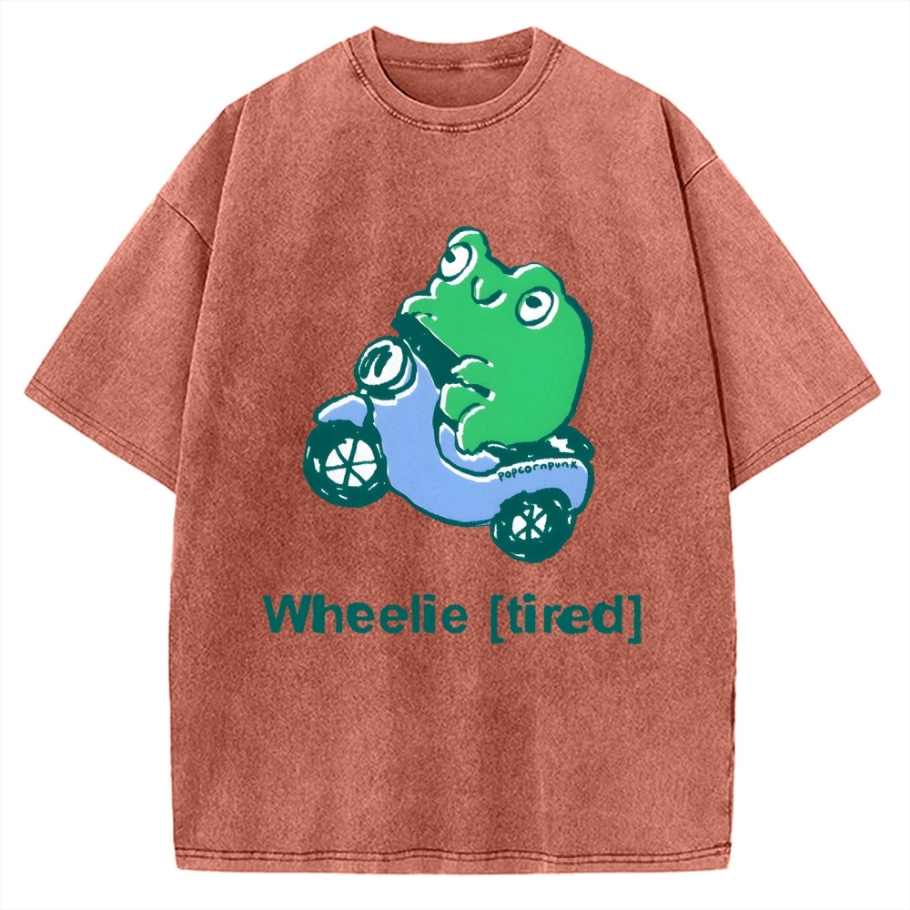 Wheelie (Tired) Scooter Frog Vintage Washed T-shirt