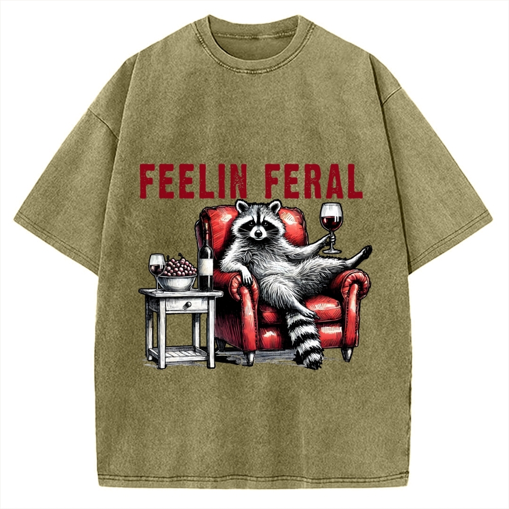 Feeling Feral Raccoon Wine Lover Vintage Washed T-shirt