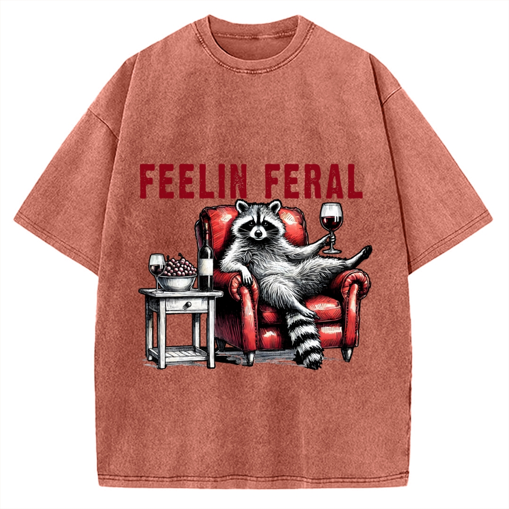 Feeling Feral Raccoon Wine Lover Vintage Washed T-shirt