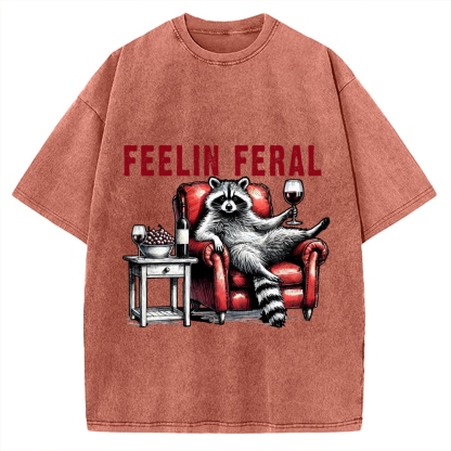 Feeling Feral Raccoon Wine Lover Vintage Washed T-shirt