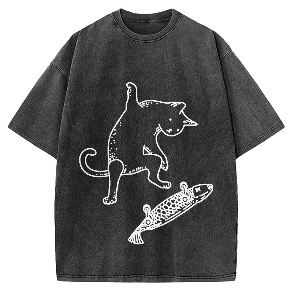 Cat Skateboarding Vintage Washed T-shirt