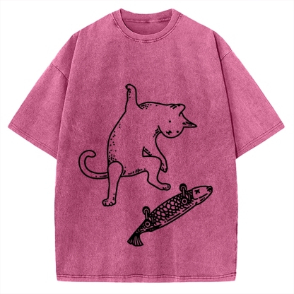 Cat Skateboarding Vintage Washed T-shirt