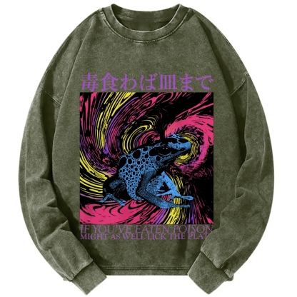 Frog Japanese Proverb Art Vintage Washed Sweatshirts
