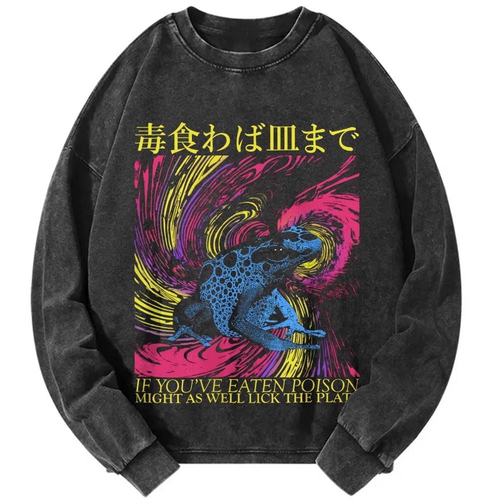 Frog Japanese Proverb Art Vintage Washed Sweatshirts