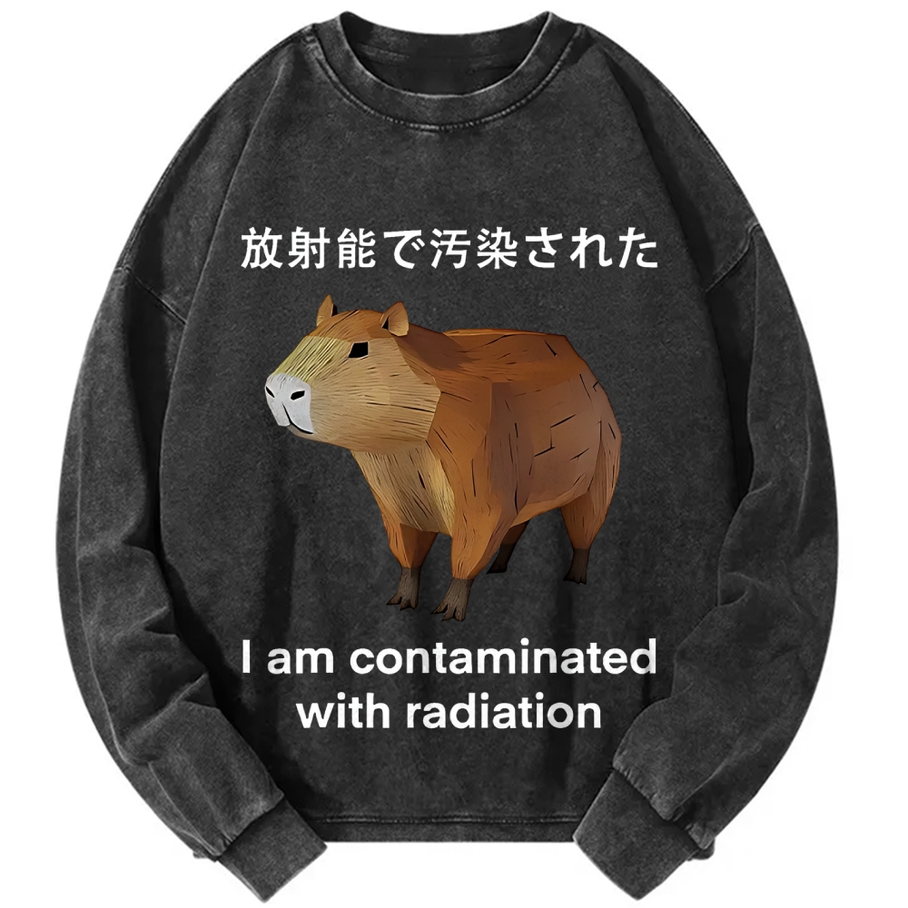 Tokyo-Assassin Capybara Contaminated By Radiation Vintage Washed Sweatshirts