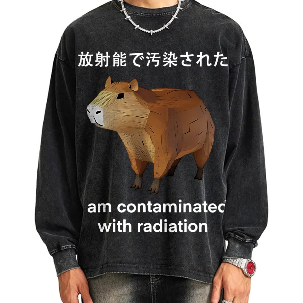 Tokyo-Assassin Capybara Contaminated By Radiation Vintage Washed Sweatshirts