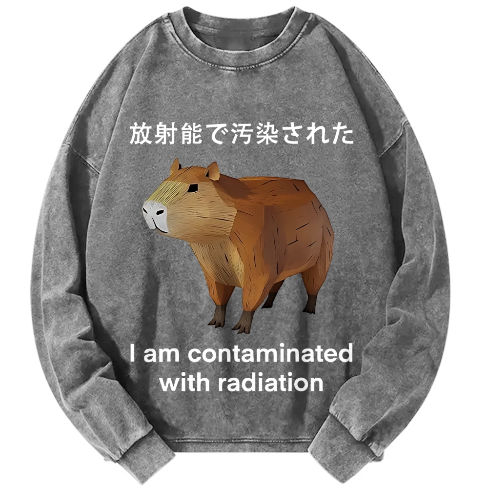 Tokyo-Assassin Capybara Contaminated By Radiation Vintage Washed Sweatshirts