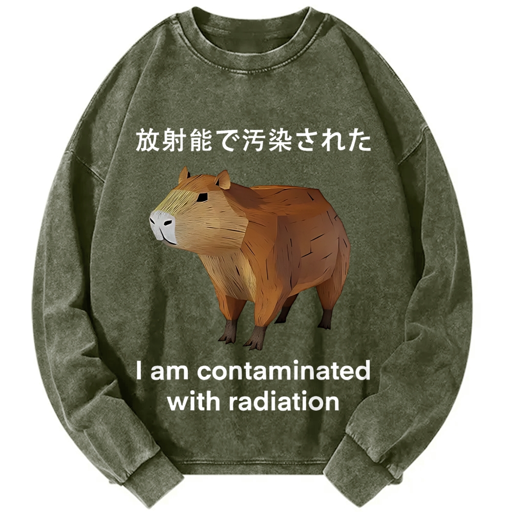 Tokyo-Assassin Capybara Contaminated By Radiation Vintage Washed Sweatshirts