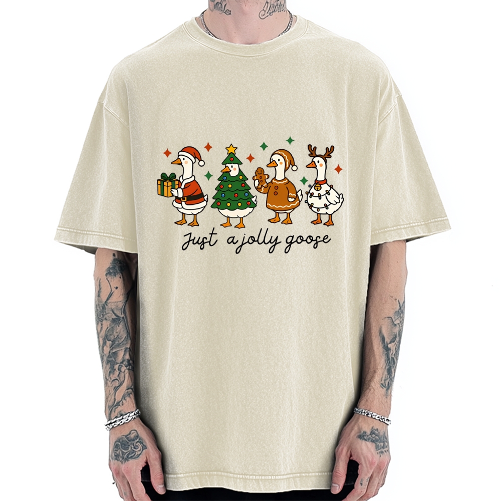 Just A Jolly Goose Funny Christmas Goose Vintage Washed T-shirt
