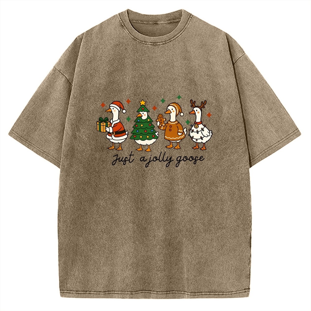 Just A Jolly Goose Funny Christmas Goose Vintage Washed T-shirt