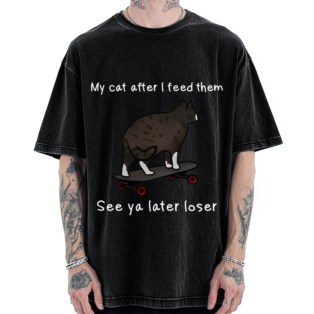Skateboard Cat Meme Vintage Washed T-shirt