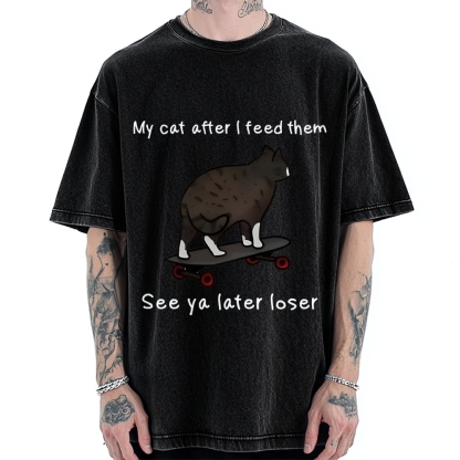 Skateboard Cat Meme Vintage Washed T-shirt