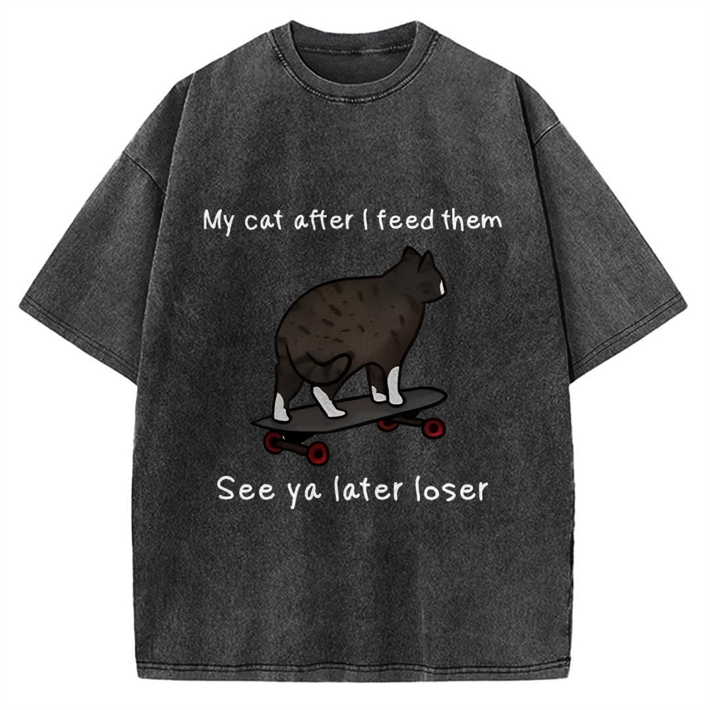 Skateboard Cat Meme Vintage Washed T-shirt