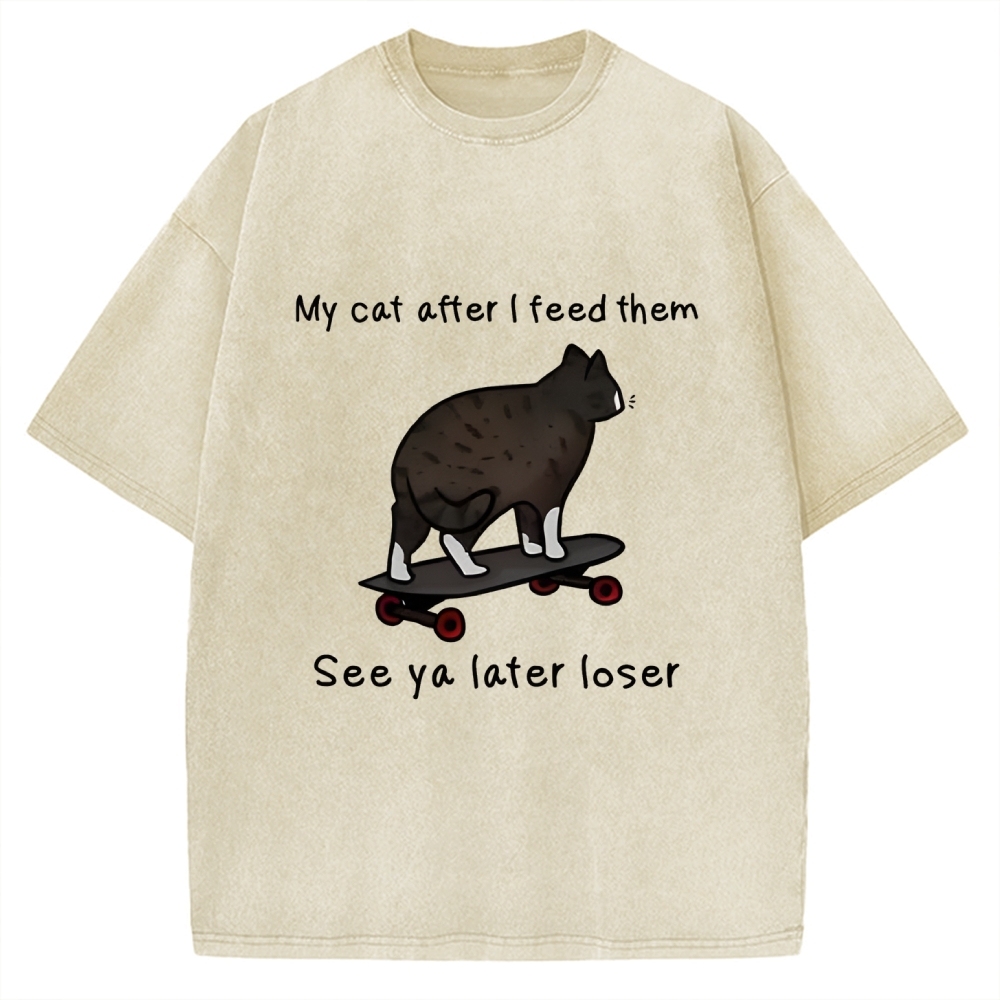 Skateboard Cat Meme Vintage Washed T-shirt