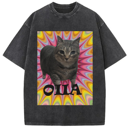 Tokyo-Assassin Oiia Cat Meme Washed T-Shirt-Tokyo-Assassin