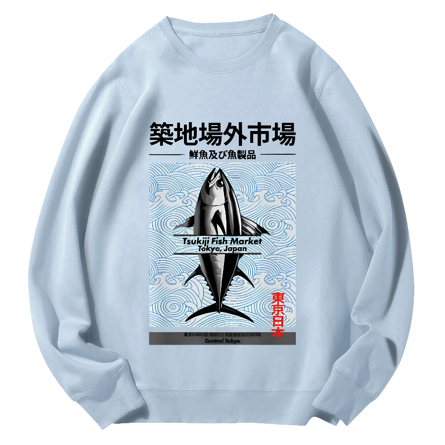 Tokyo Tsukiji Off Market, Japan Round Neck Sweatshirt-Zazasy