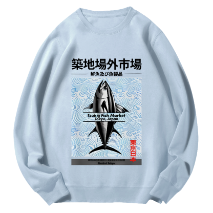 Tokyo Tsukiji Off Market, Japan Round Neck Sweatshirt-Zazasy