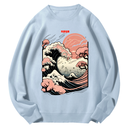 Japanese Giant Waves Round Neck Sweatshirt-Zazasy