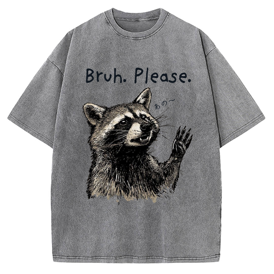 Bruh Please Funny Raccoon Vintage Washed T-shirt
