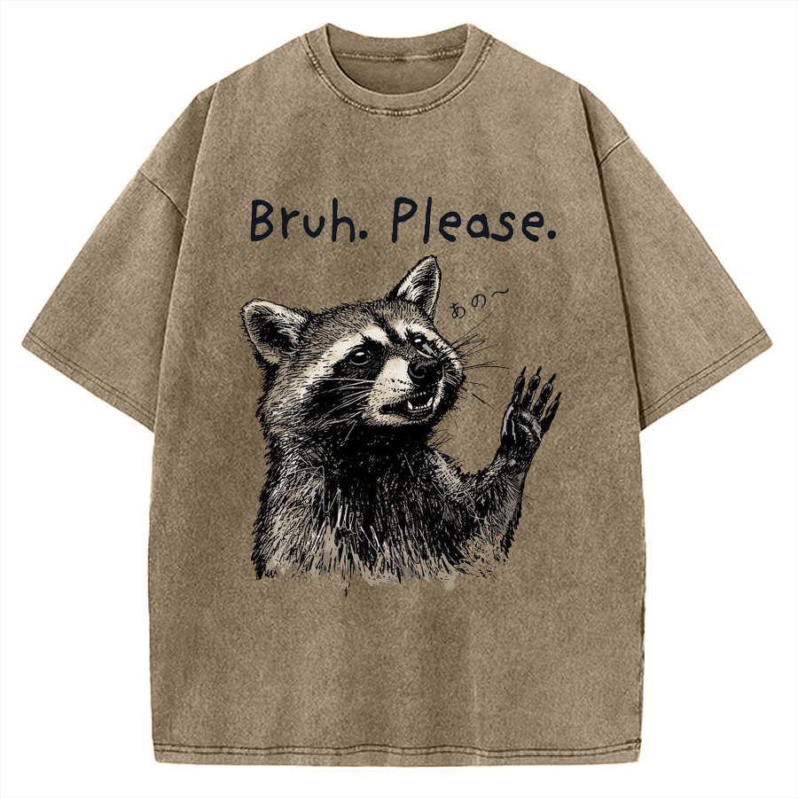 Bruh Please Funny Raccoon Vintage Washed T-shirt