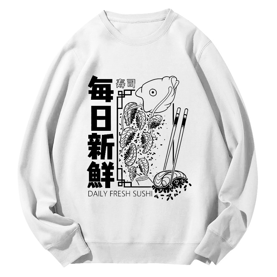 Fresh Sushi Daily Round Neck Sweatshirt-Zazasy