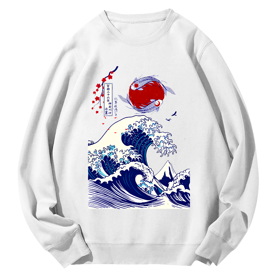 Japanese Giant Waves Round Neck Sweatshirt-Zazasy