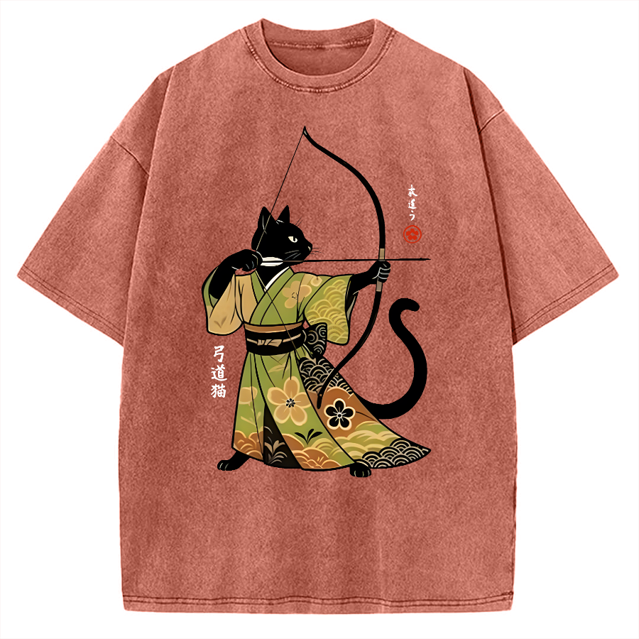 Tokyo-Assassin Japan Cat Archery Vintage Washed T-shirt